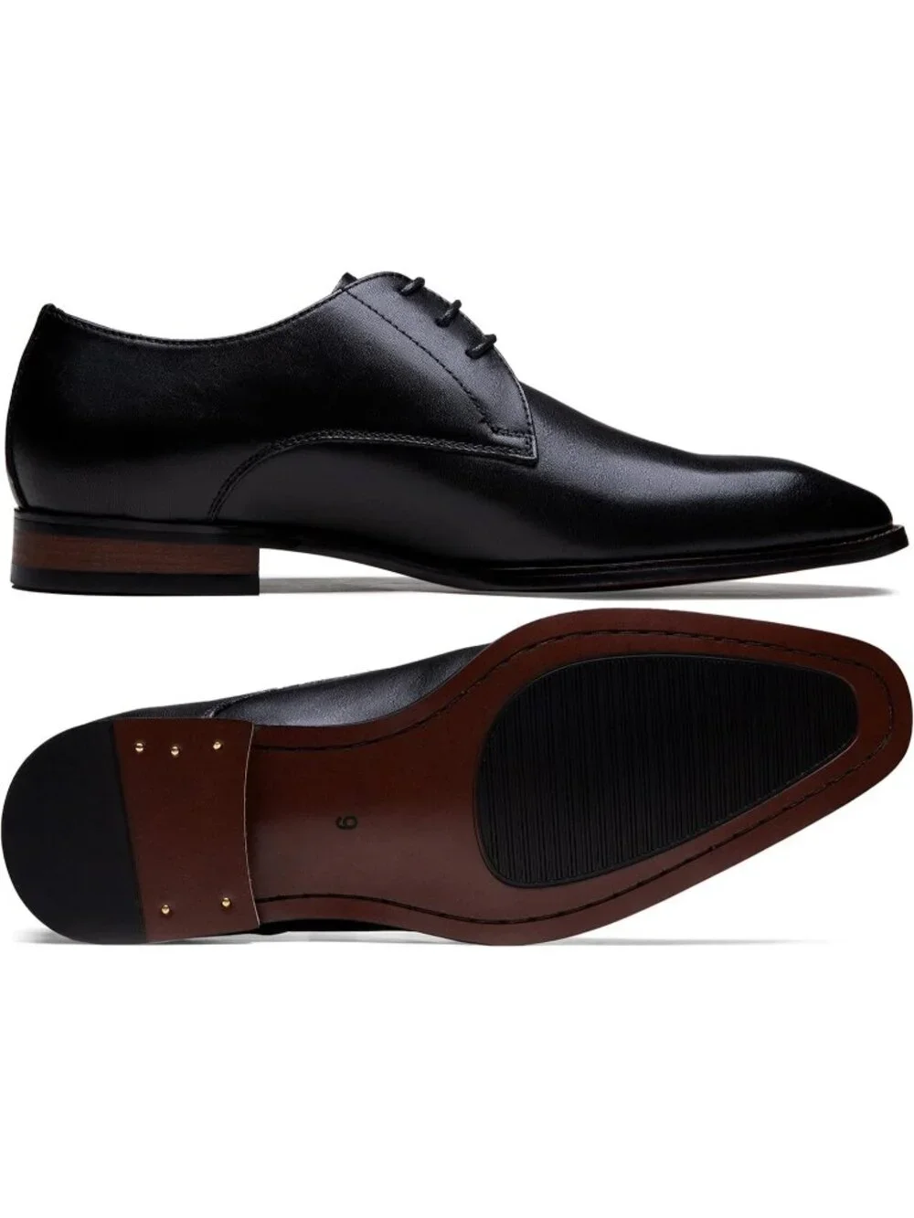 Men's Black Solid Leather Lace Up Formal Business Derby Brogue Oxfords Shoes